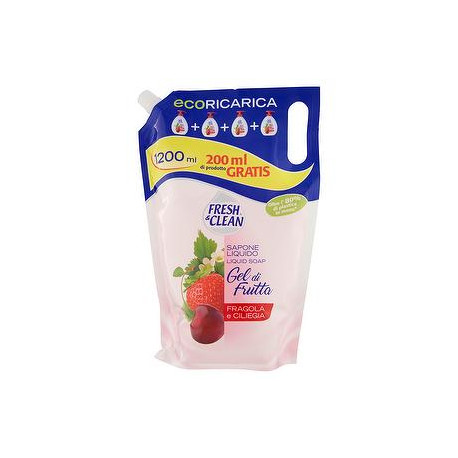 Ecoricarica sapone liquido mani e viso Gel di Frutta FRESH & CLEAN fragola e ciliegia 1,2l